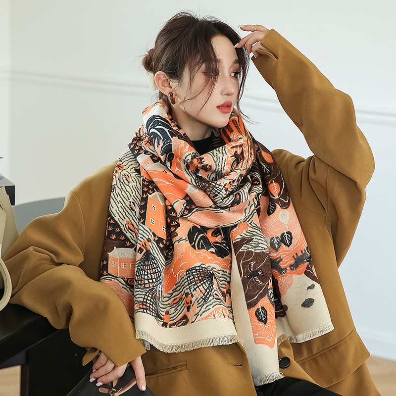 Camellia Syal Scarf Shawl Elegan Motif Import Cashmere