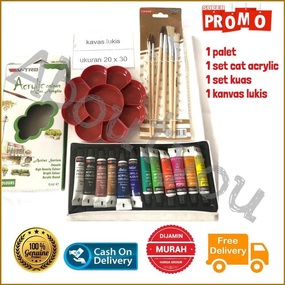 

BISA COD PAKET LUKIS KOMPLIT 4 in 1 KANVAS Besar Cat Akrilik Palet Kuas Set Melukis Lengkap