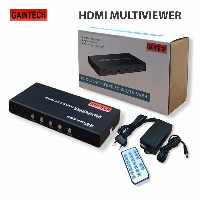 Hdtv quad multi viewer gaintech 4 port 4x1 ir remote 4k 2k 1080p multiviewer adaptor 401-hf 401hf