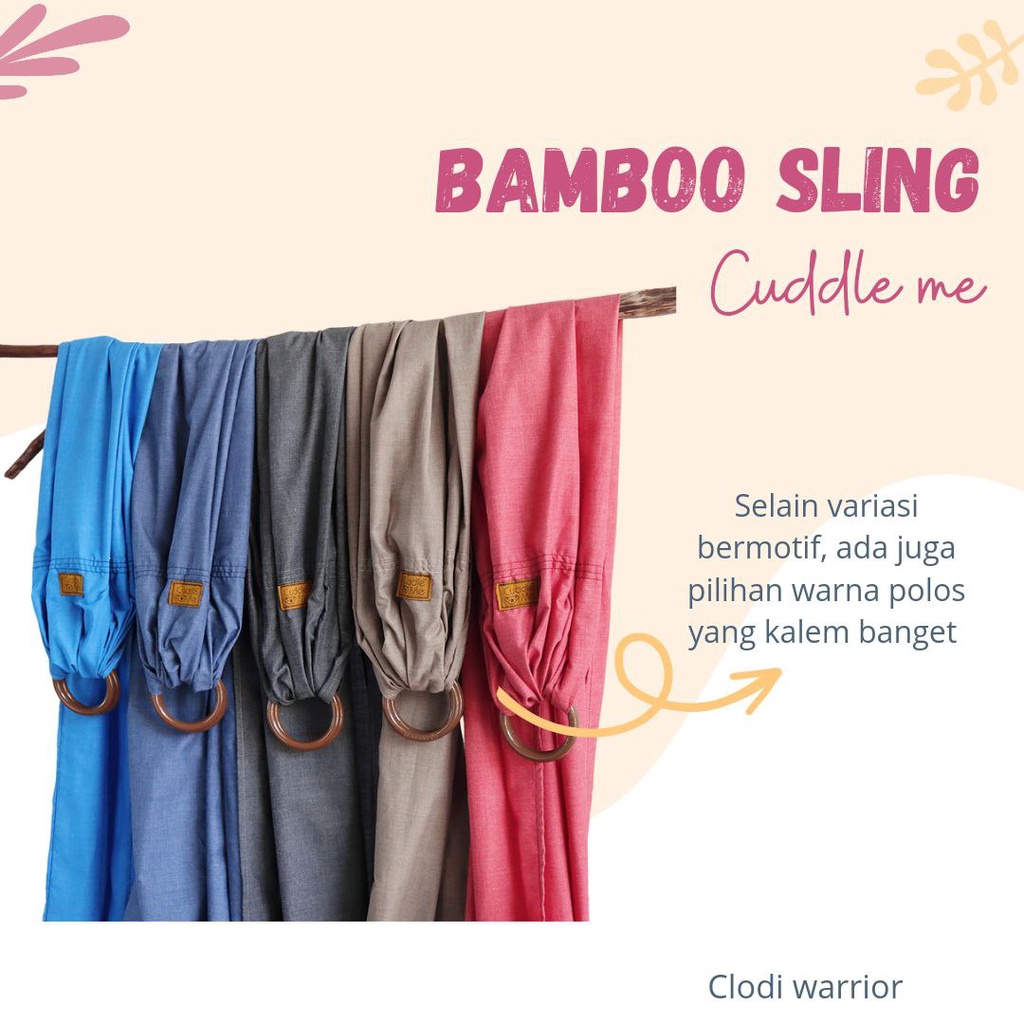 Cuddle Me Bamboo Ring Sling Polos motif Gendongan Bayi Samping Multifungsi bisa dipakai newborn support M shape