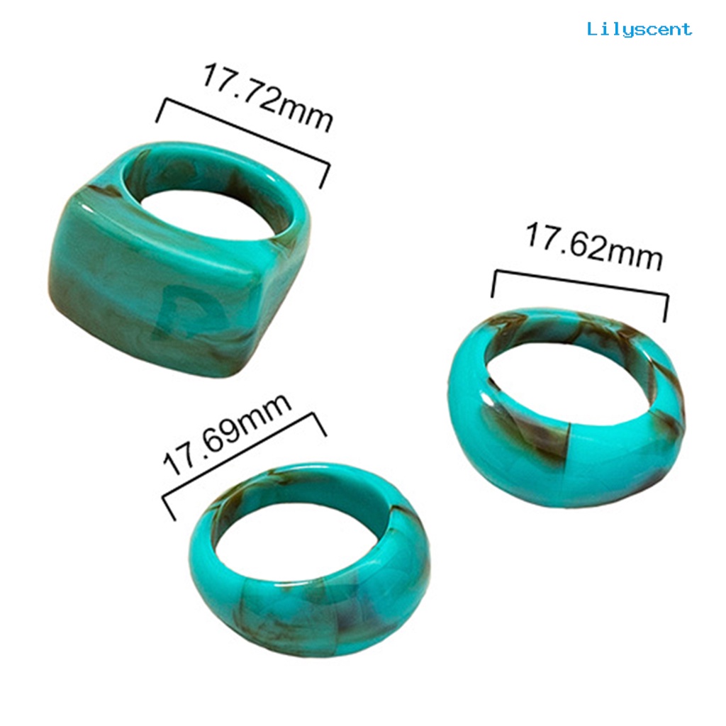 [LS]3Pcs /Set Cincin Persegi Halus Geometris Resin Akrilik Unisex Cincin Jari Indah Untuk Pakaian Sehari-Hari