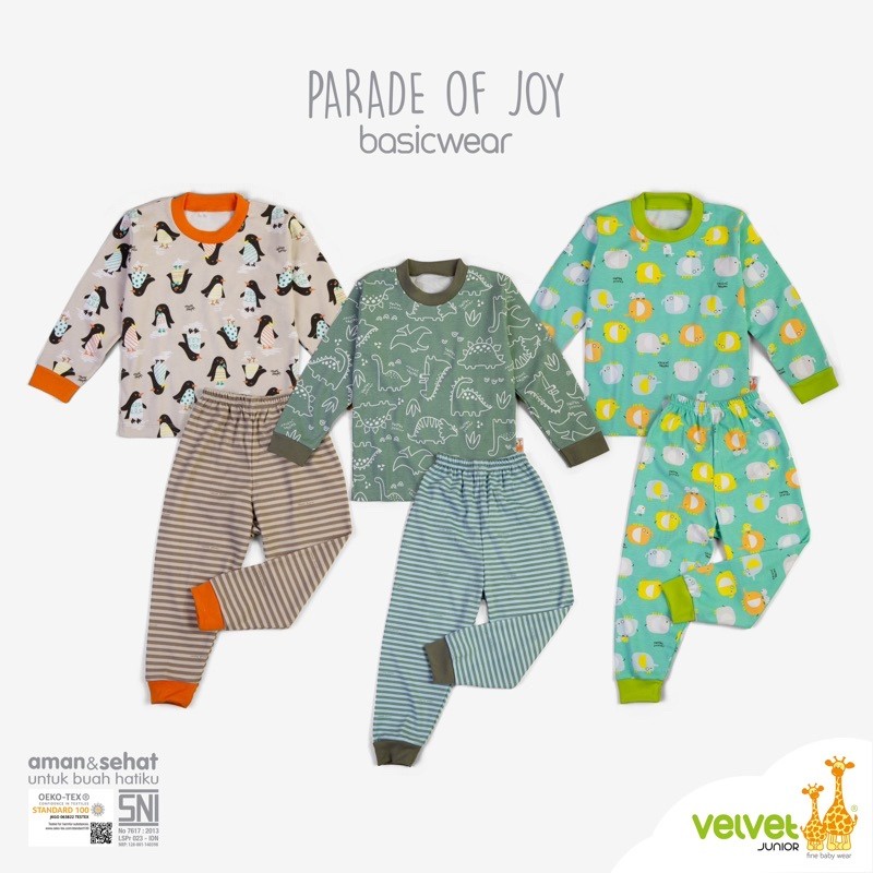 Velvet Junior Stelan Baju Oblong Lengan Panjang &amp; Celana Panjang -  Parade Of Joy Series (Isi 3 Pcs)