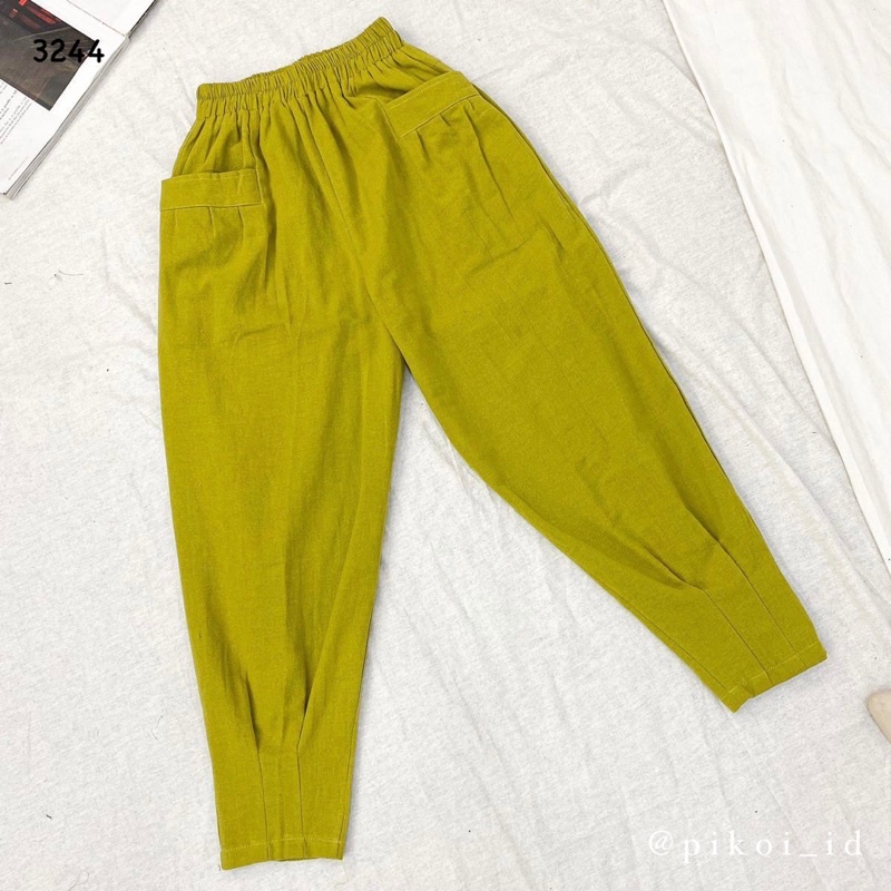 Celana panjang wanita hitam / Baggy pants wanita bahan katun linen / Celana santai cewek 3244
