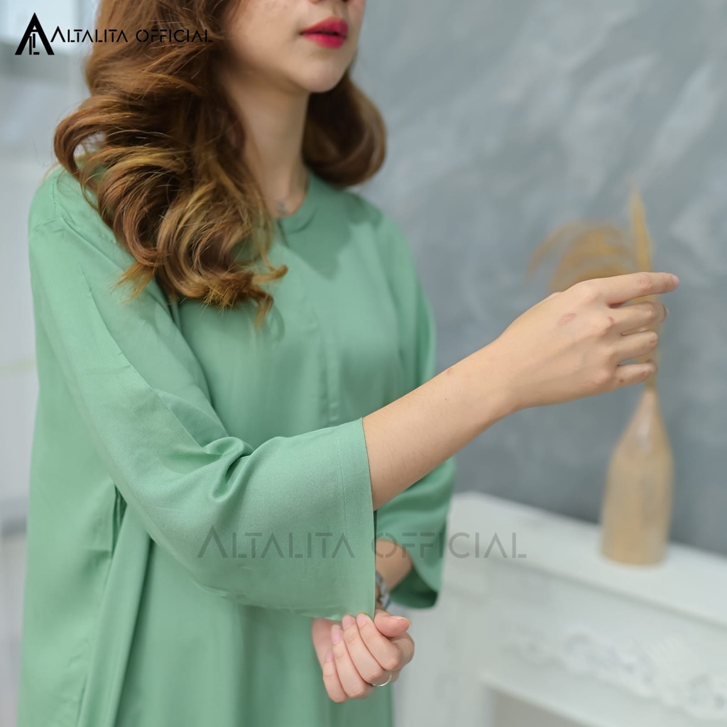 Altalita - Daster Polos Panjang Lengan Tangan 3/4 Semata Kaki Busui Home Dress Gamis Rayon Polos Jumbo LD 120 Long Dress Polos Tangan Panjang Bahan Katun Rayon Adem Tebal Premium