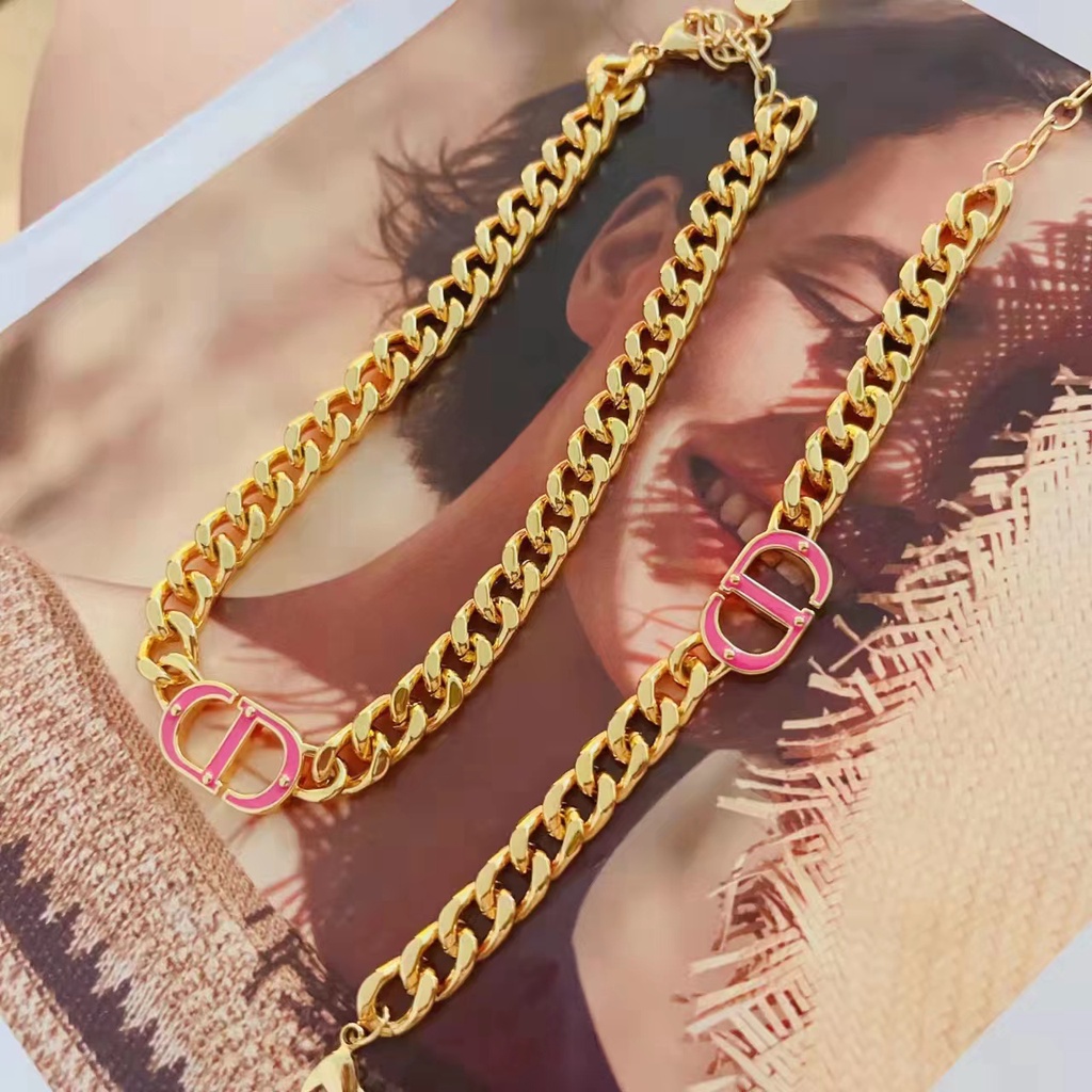 Set Titanium Kalung Dan Gelang C&amp;D Perhiasan Wanita (Warna Pink)