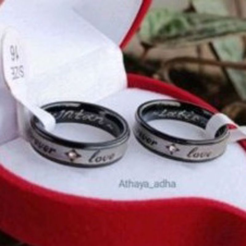 Cincin Couple LOVE FOREVER TITANIUM Silver Diamond Harga satuan per pcs