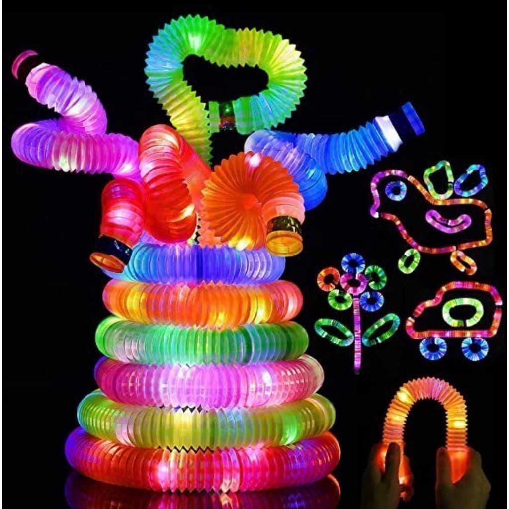 Mainan Light Up Pop Tubes Pop Pipes Lampu Stick Pipa Selang Fidget Toy - 1kotak isi 6pcs