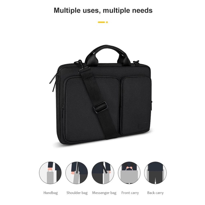 Tas Laptop Macbook Nylon Selempang Waterproof Double Pocket Size 14 15 inch