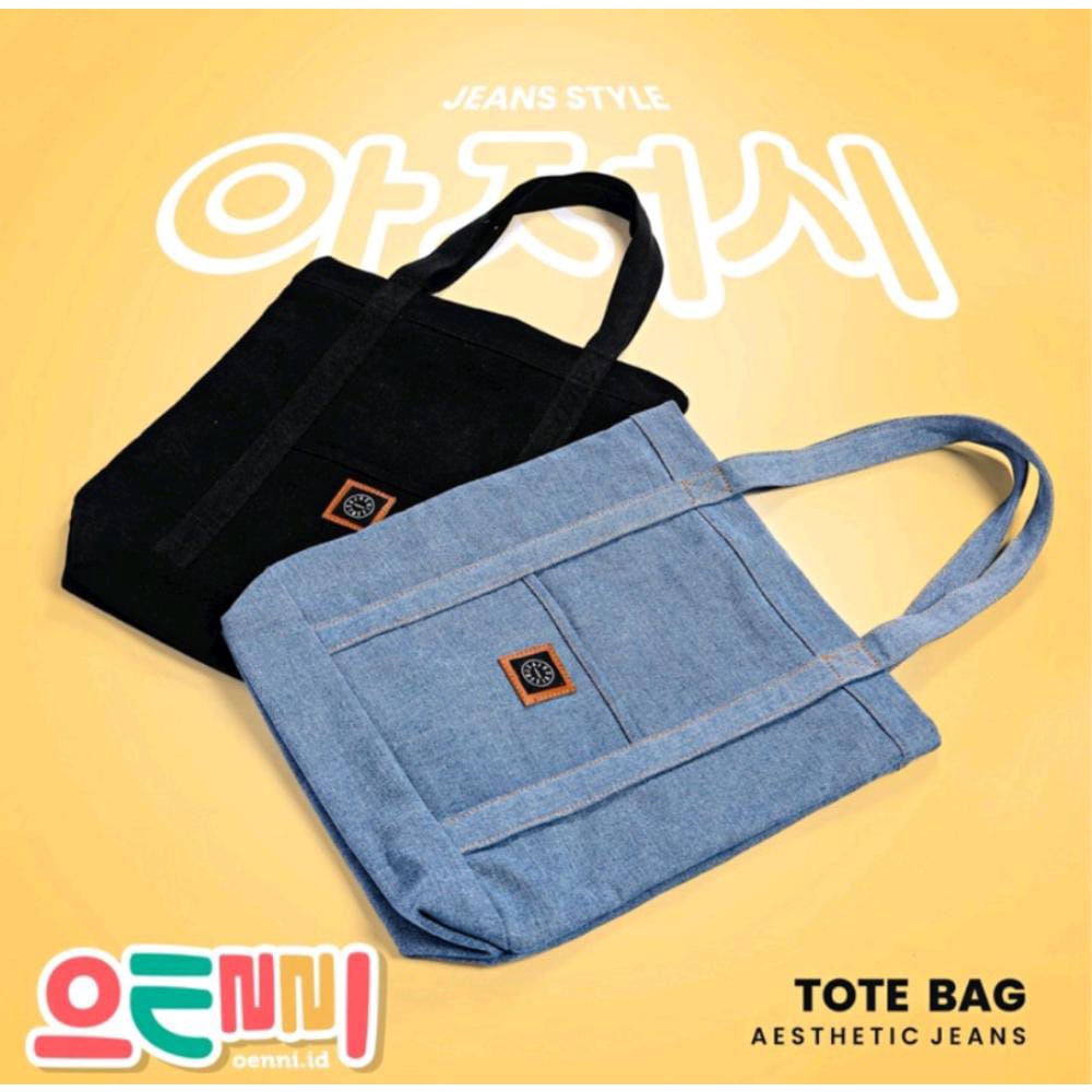 Tas Tote Bag Aesthetic Jeans Korea | Tote Bag Kuning Aesthetic