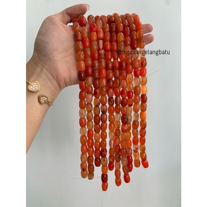 batu Penden tabung orange carnelian serat 10mm akik agate oren natural