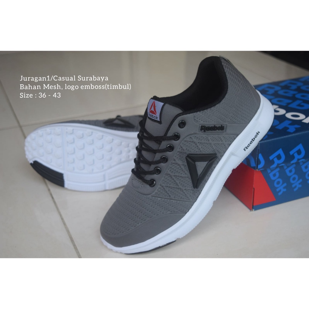 SEPATU SPORT RBK OLAHRAGA RUNNING GREY ABU BAHAN TERBAIK