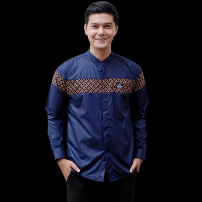 Baju Koko Pria Dewasa Lengan Panjang Motif Kobata Qynang Kombinasi Batik Terbaru