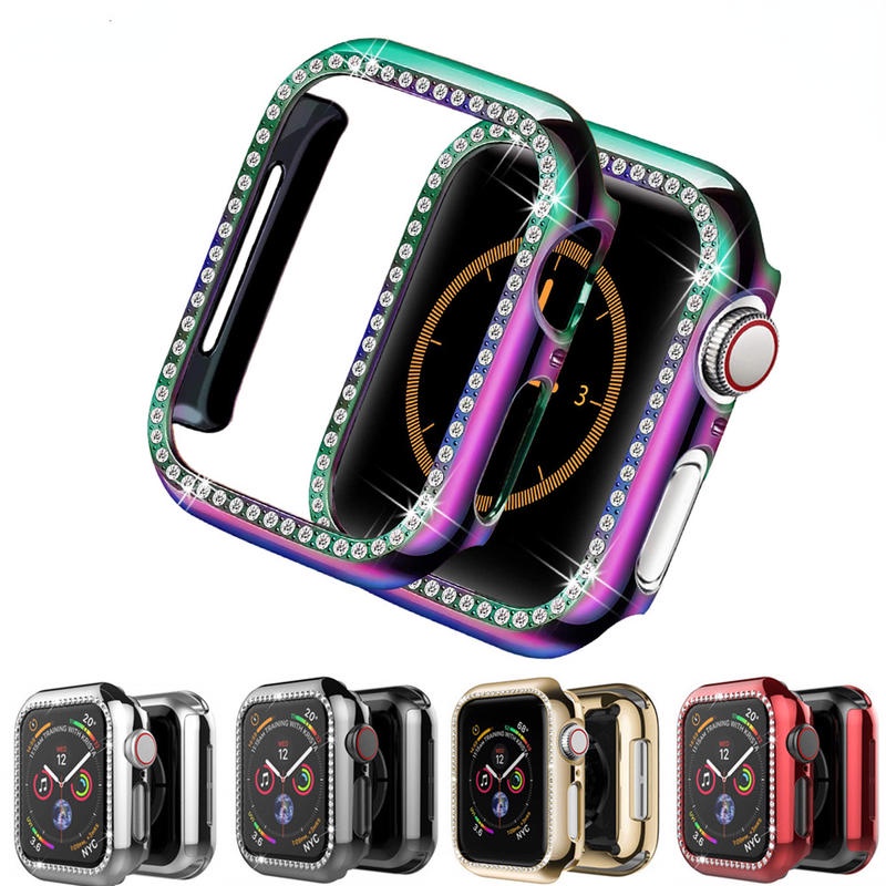 Diamond Case+Pelindung Layar Tempered Glass Untuk Apple Watch Series8 7 6 5 4 3 2 1 SE SE SE2 Bumper Cover Case Untuk iWatch 45mm 41mm 44mm 42mm 40mm 38mm