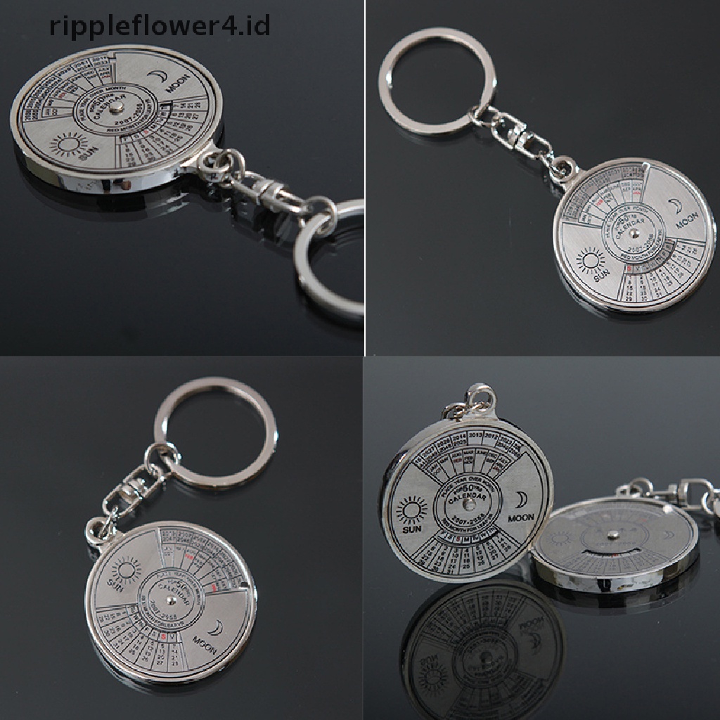 {rippleflower4.id} Keren Stylish Kalender 50tahun Gantungan Kunci Keyring Keyfob Metal Alloy Ring Compass~