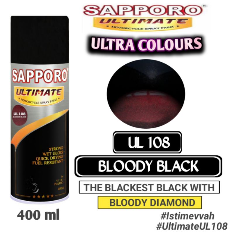UL108 BLOODY BLACK SAPPORO ULTIMATE BLACK SERIES 400ml Cat Semprot Pylok Pilok Pylox / Cat Aerosol /