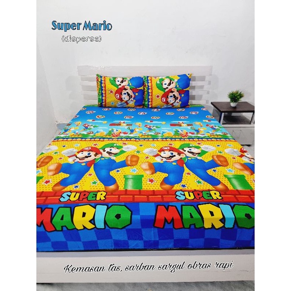 SPREI KARET KATUN PREMIUM 100/120/160/180/200 MOTIF KARTUN MARIO BROSS LUIGI - SPREI TINGGI 30CM TIN
