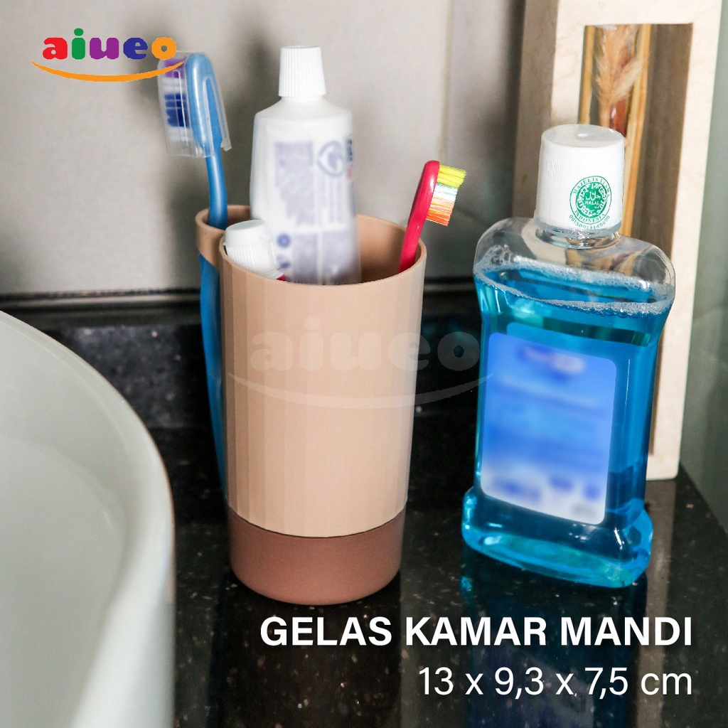 AIUEO | Gelas Kumur dan Sikat Gigi Kamar Mandi Tempat Sikat Gigi Odol 2 Warna