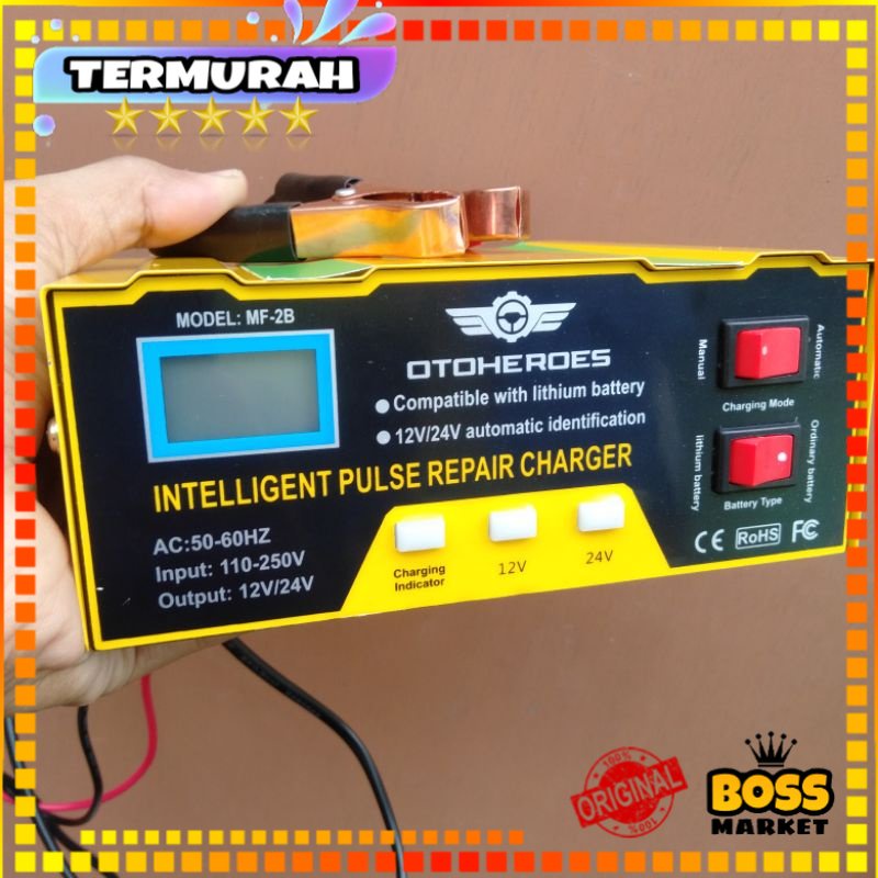 Cas Aki 10A charger Accu Motor Mobil 12/24 Volt Otomatis 10 Ampere