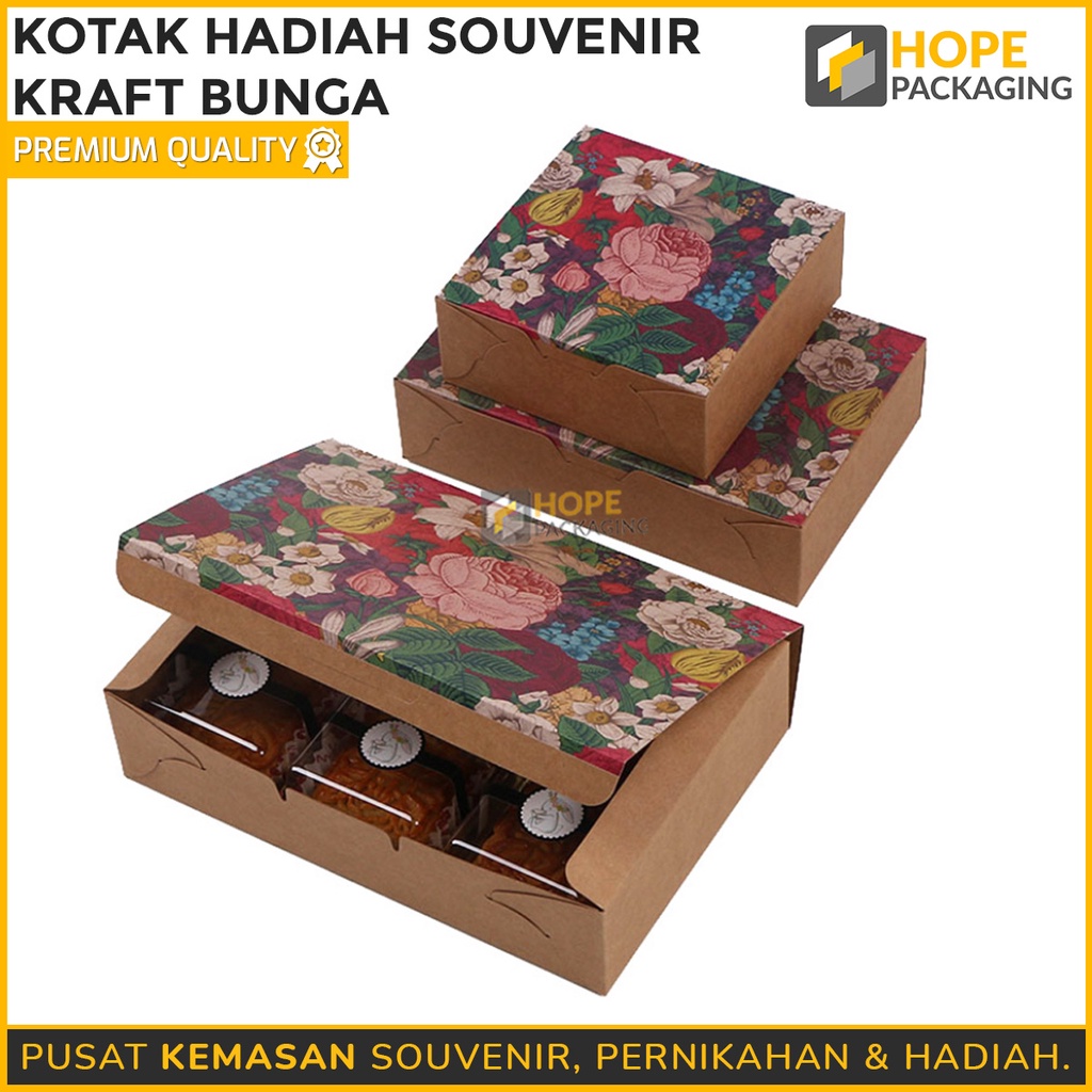 Kotak Hadiah Souvenir Kraft Bunga Size S / M / L / XL