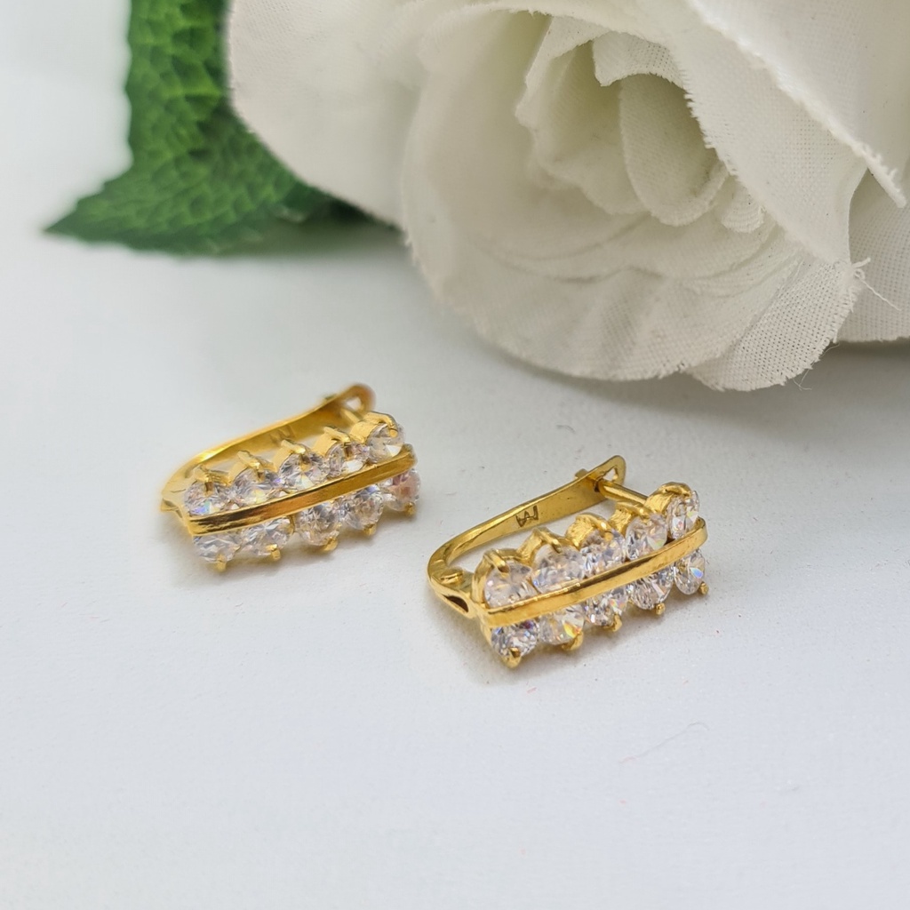 Anting Jepit Emas Muda 2 Baris Mata Putih