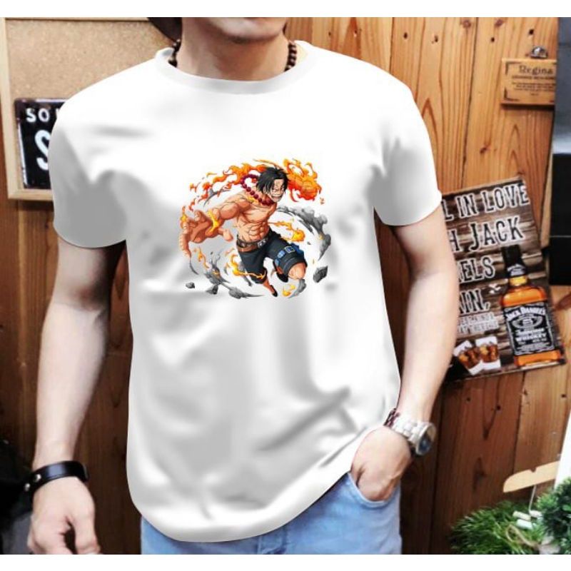Kaos Distro Pria Ori Gambar D Ace Anime One Piece Baju Cowok Distro anime Atasan Pria Kaos Oblong