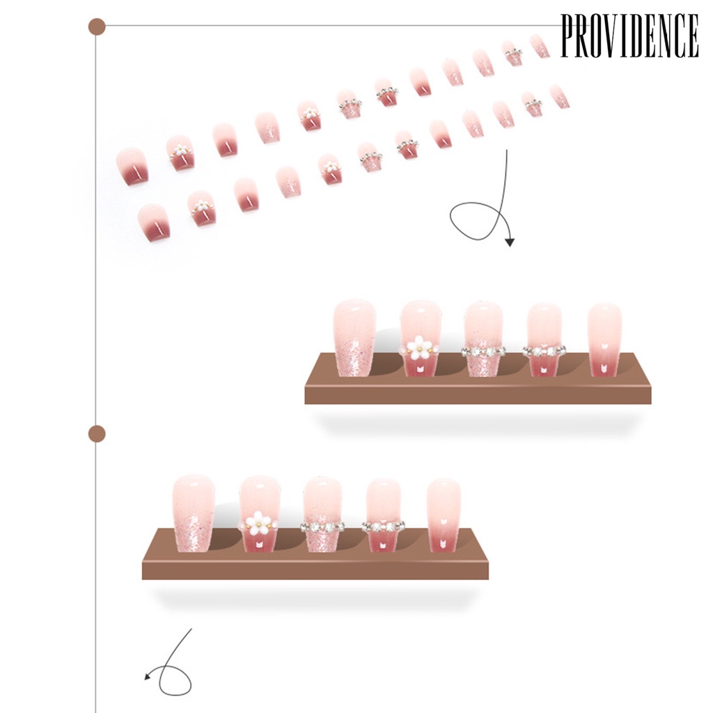 Providence 1set Buatan Kuku Tidak Berbahaya Tidak Luntur DIY Gradiasi Noda Pure Desire Faux Pearl Flower Perlengkapan Kuku Palsu
