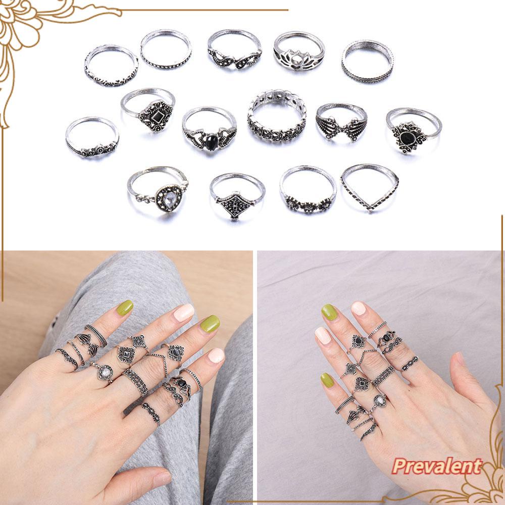 Preva 15PCS/Set Cincin Set Bintang Baru Vintage Perak Aksesoris Tangan