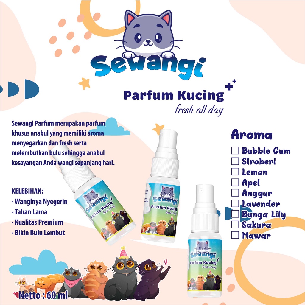 Parfum Kucing &amp; Anjing SEWANGI- Wangi Tahan Lama untuk Mengharumkan dan Melembutkan Bulu tanpa Lepek-AMAN DIGUNKAN UNTUK HEWAN