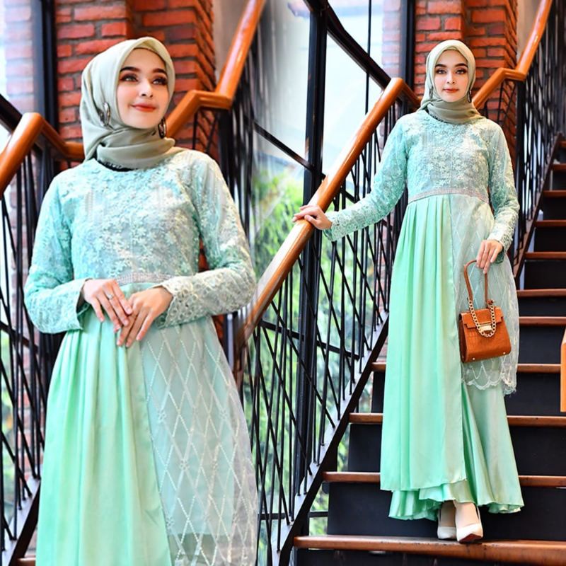 FASHION MUSLIM // MAXI DAHLIA // Gamis tille mix ceruty satin | Gamis brukat jumbo | Gamis | Gamis wisuda lamaran pernikahan | By Pelaminan biru