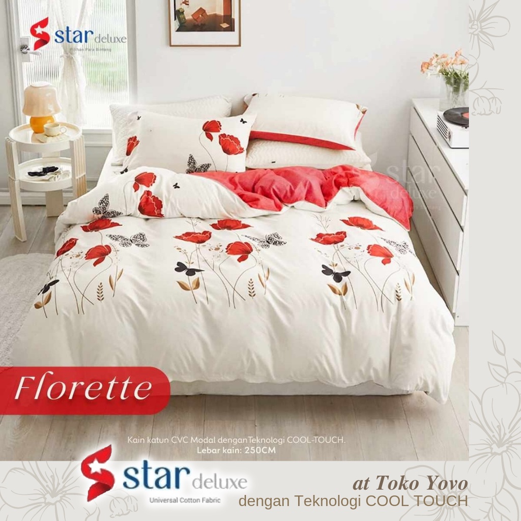 Sprei Katun Halus Star Florette Bunga Flower Putih Merah White Seprei