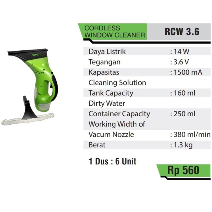 RYU RCW 3.6 Cordless Glass Window Vacuum Cleaner Pembersih Kaca 3,6