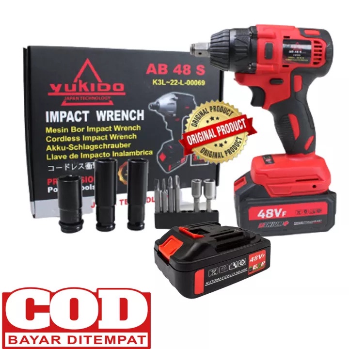 PROMO YUKIDO POWER TOOL  Cordless Impact Wrench 48V 48S Bor Buka Baut Baterai Portable CORLESS BUKA BAUT 48VOLT IMPACT WRENCH 48VOLT BOR BATRAI 48VOLT GARANSI% YUKIDO