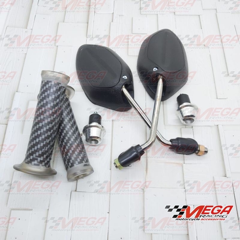 spion beat chrome tangkai panjang+handgrip Carbon+Jalu stang universal Honda