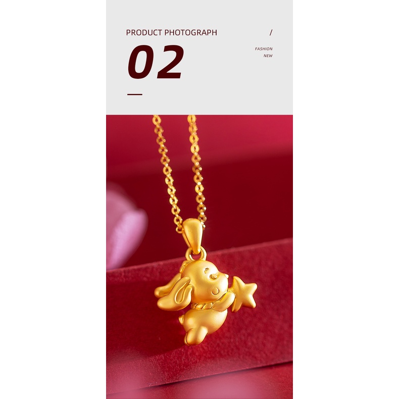 Goldkingdom Perhiasan Fashion Emas Asli Kadar 375Bangkok Aksesoris Ready Stock Kalung Kelinci Bintang Manis Dan Indah Memegang Rantai Klavikula Kelinci Anti Karat Untuk Wanita