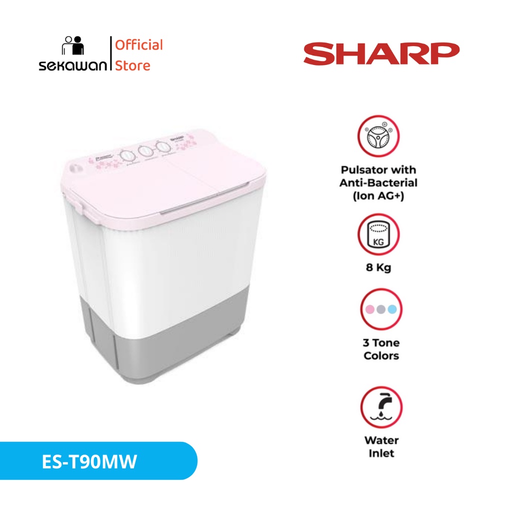 Mesin cuci 2 tabung 8kg SHARP ES-T90MW