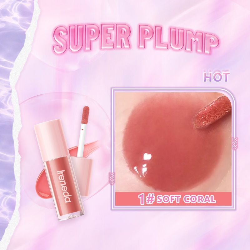 Ireneda Lip Gloss Super Plump Hi-Shine Lipgloss Natural Lipstick Glossy Lipstik Ireneda Lipcream Lip Cream