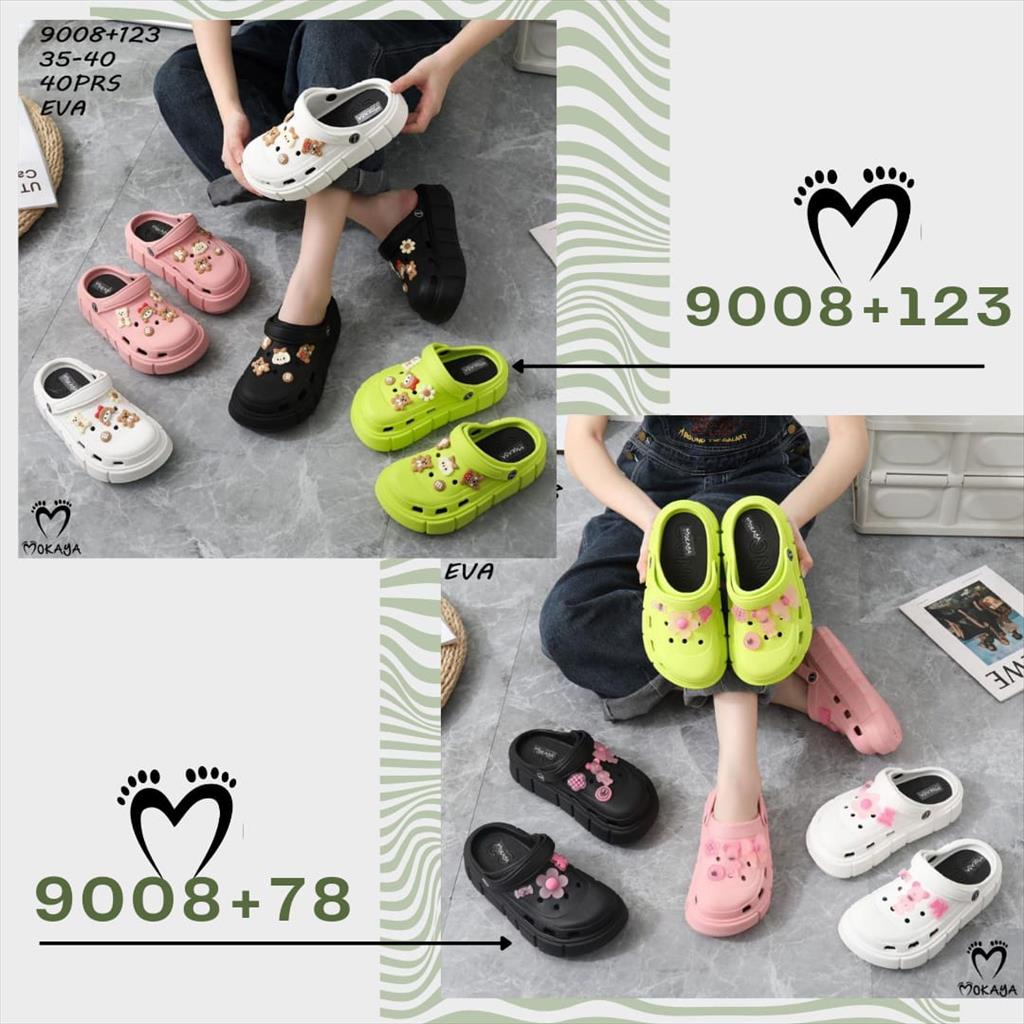 Sandal Crocs Let Bakpao Kodok Wanita Baim Fuji Mainan Jibbitz Bear Anak Cewek &amp; Pink Flower Platform Tebal Super Ringan Empuk Lucu Cantik Trendy  Import Mokaya / Size 35-40 (9008+123 &amp; 9008+78)