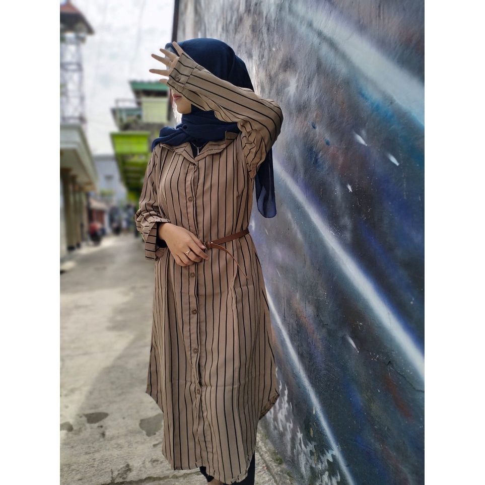 ANR FASHION - Alya Tunik Kemeja Busui Baju Atasan  Wanita Terbaru Ful Kancing Motif Salur Premium