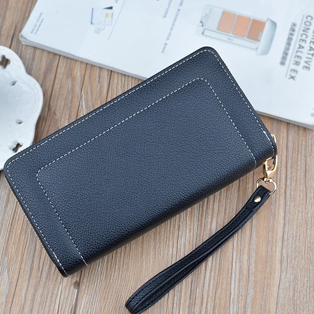 DOMPET PANJANG WANITA 2 RESLETING PREMIUM MUAT HP KULIT HITAM NICELA WA626B5 KOREA IMPORT SLOT KARTU KOIN BRANDED REMAJA KEKINIAN TALI PENDEK SIMPLE FASHION CEWEK MURAH BATAM