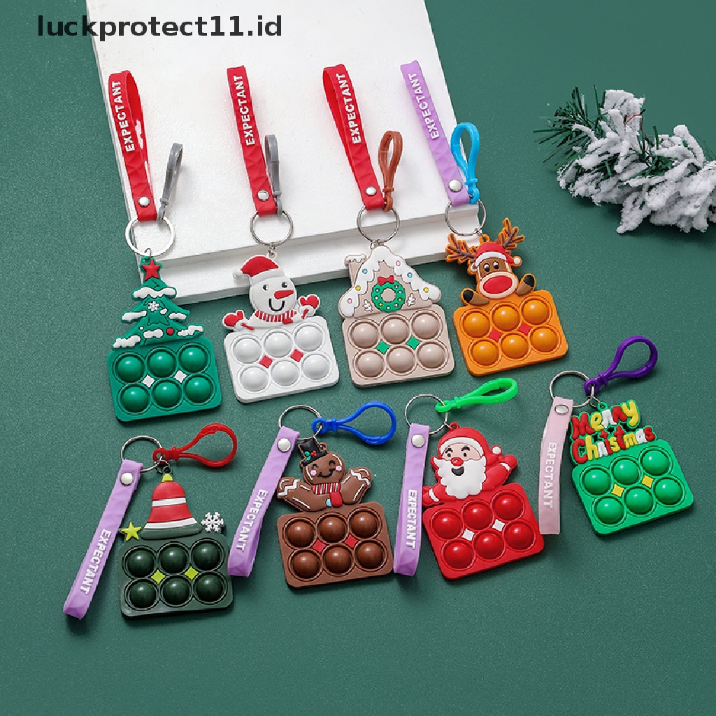 /Fashion Hot// Fashion// 1Pcs Mini Pop Push Bubble Keychain Natal Simple Dimple Fidget Toys Mainan Penghilang Stres Liontin Santa Gantungan Kunci Untuk Natal.