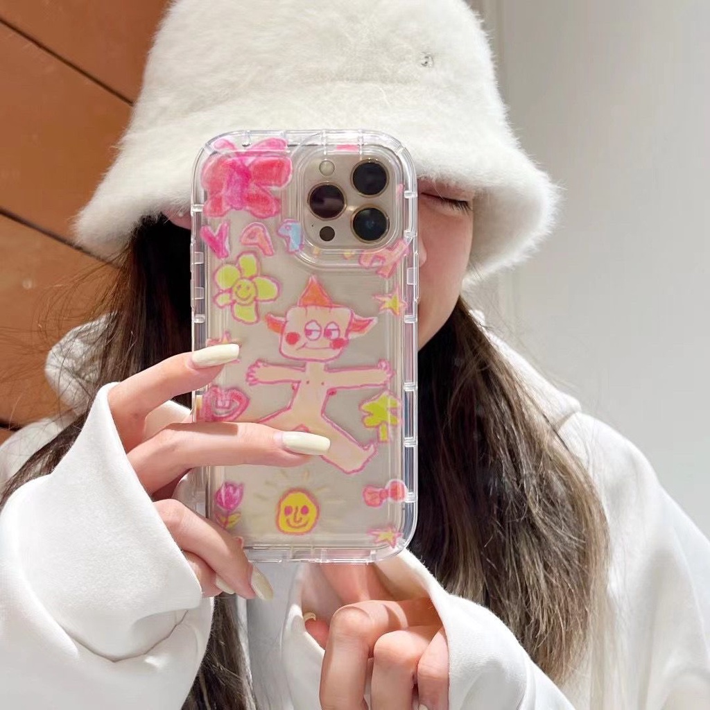 IPHONE Casing Ponsel Transparan Lembut Sunny Anak Lucu Kompatibel Untuk Iphone14 13 12 11 Pro XS Max X XR Shockproof Case7 8 6 6S Plus Cover TPU