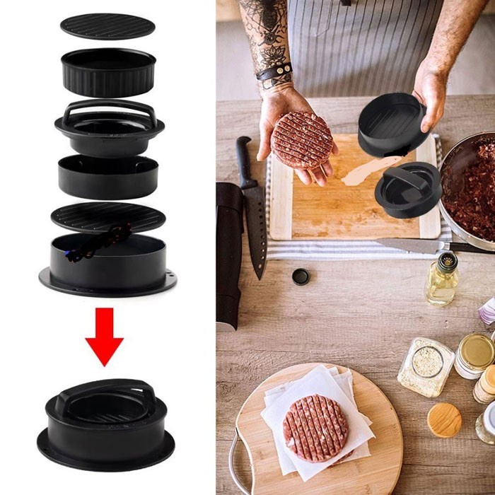 Alat Cetakan Daging Hamburger Bulat 3 in 1 Burger Press