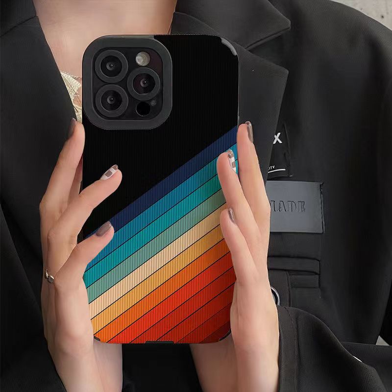 Cocok Untuk Pelangi Hitam Cocok Untuk iPhone13promax Apple 11casing Telepon12All-Inclusive 8plus Influencer x