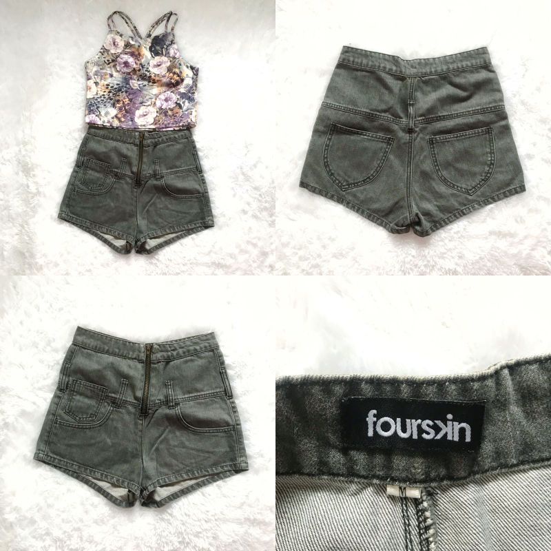 Fourskin High Rise Jeans Celana Pendek Short Pants Abu High waist

