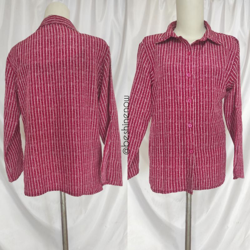 Kemeja Merah Wanita Garis / Kemeja Merah Bergaris / Kemeja Merah Stripes Putih / Kemeja Wanita /Keme