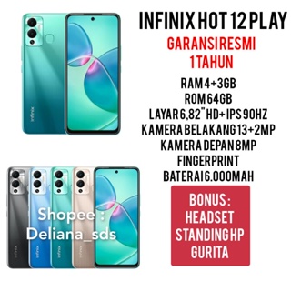 Infinix Hot 12 Play 7/64 4+3/64 4/64 Garansi Resmi 1 Tahun Infinix Hot 12 Play 4/64