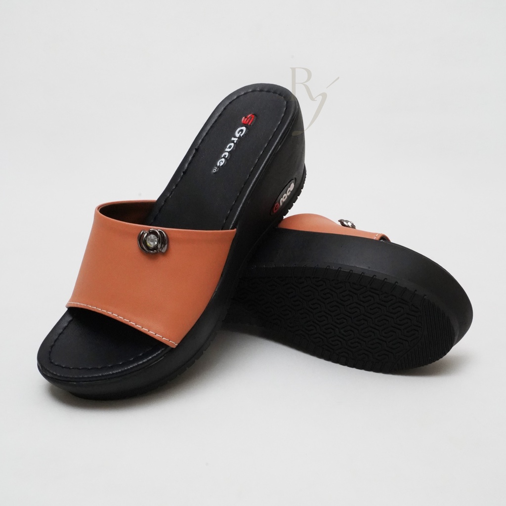 GRACE [CAMILA] Sandal Selop Wedges Wanita Sendal Calbi Hak Wanita Slip On