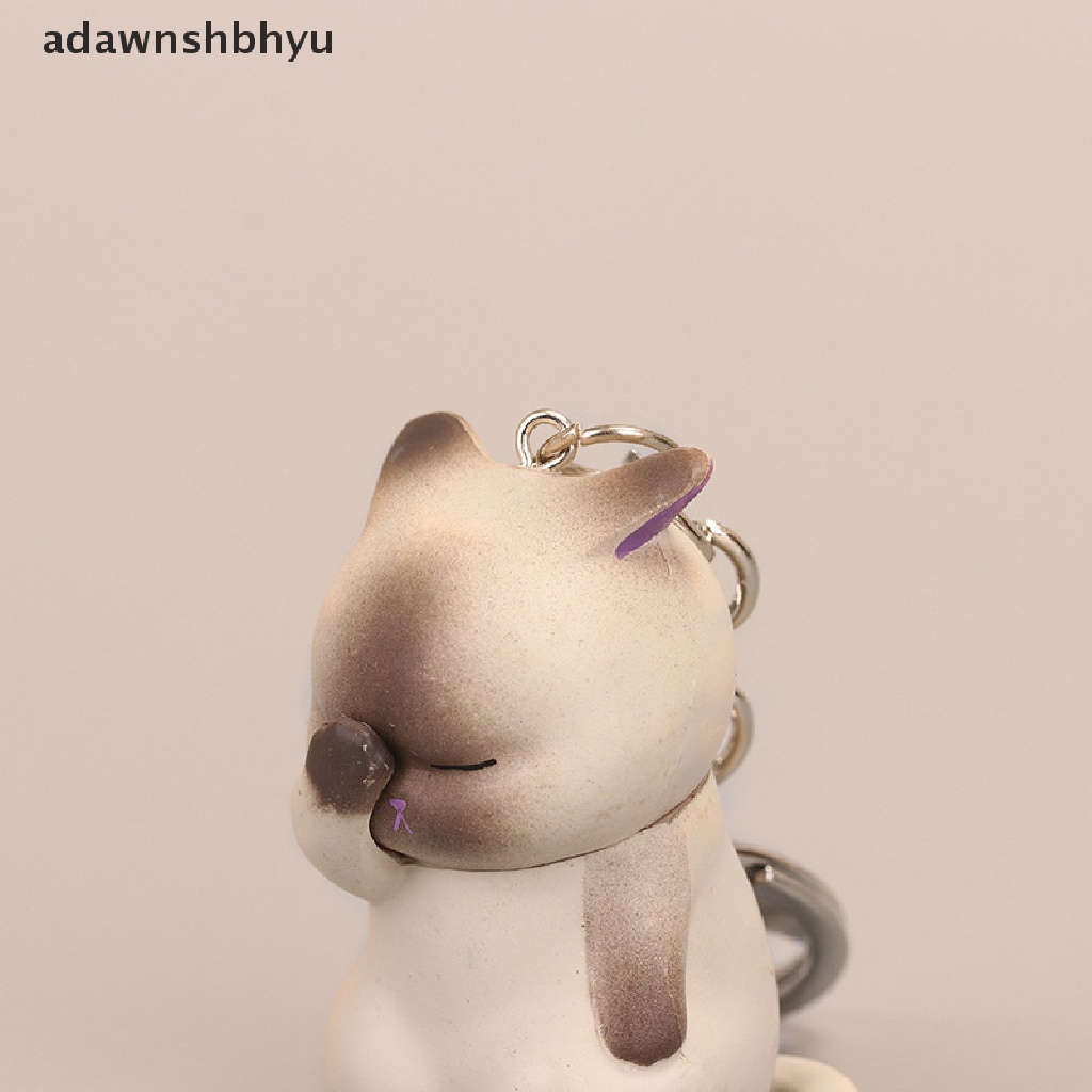 Adawnshbhyu Gantungan Kunci Kucing Malu Lucu Chubby Kitten Keyring Trinket Bag Ornament Keys ID