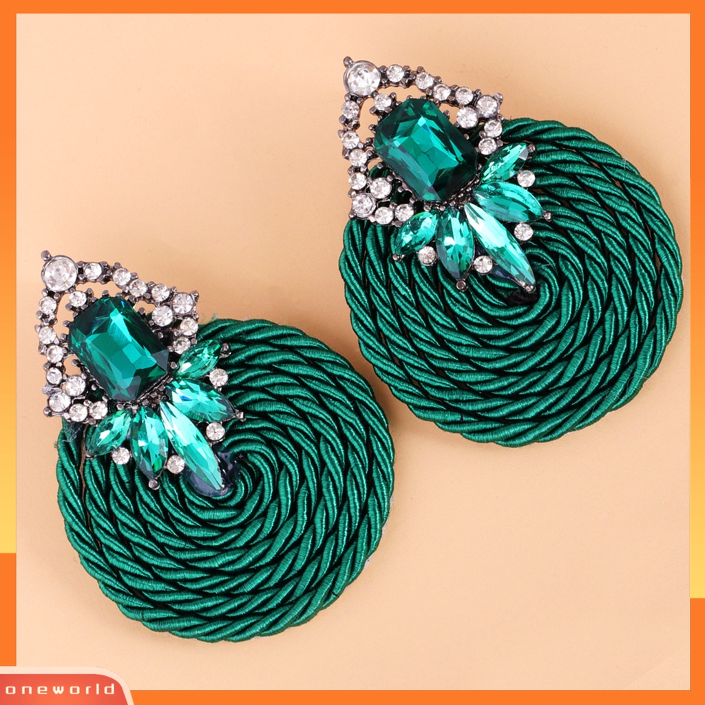 [WONE] 1pasang Wanita Buatan Tangan All-match Bulat Berlian Imitasi Drop Earring Perhiasan Fashion