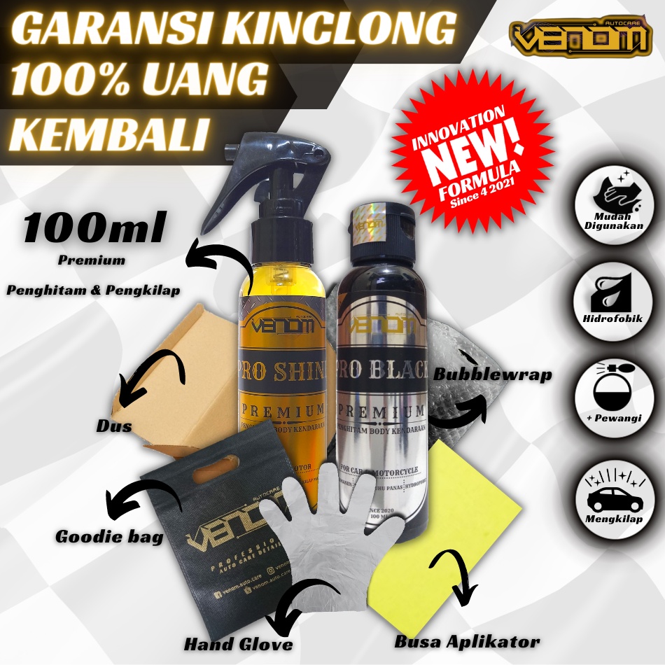 Paket Hemat Pengkilap dan Penghitam Body Kendaraan Pro Black 100ml &amp; Pro Shine 100ml